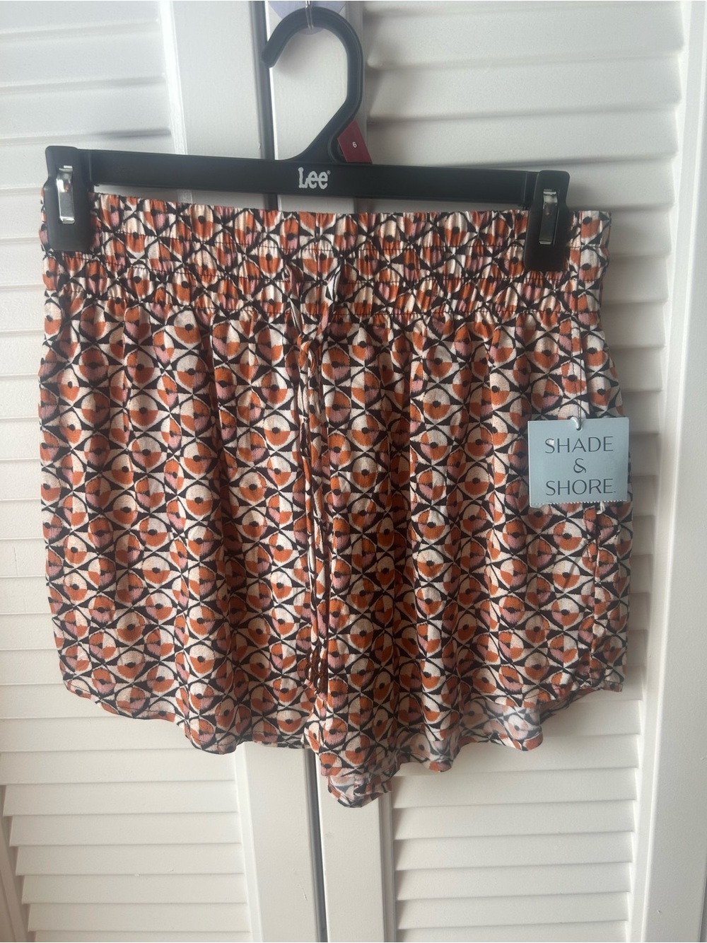Shade & Shore Orange Geometric Elastic-Waist Pull-On Shorts